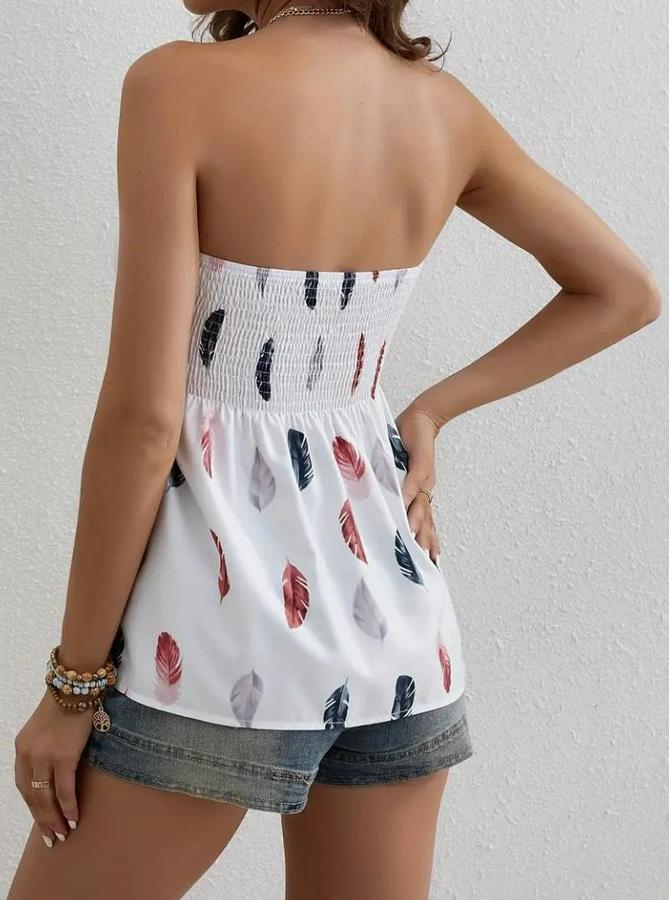 Yaprak Desenli Göğsü Gipeli Mosskrep Straplez Bluz