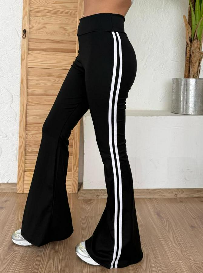 Yüksek Bel Şerit Detaylı Ispanyol Paçalı Dalgıç Pantolon