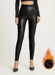 Yüksek Bel Toparlayacı Içi Şardonlu Tam Kalıp Deri Tayt