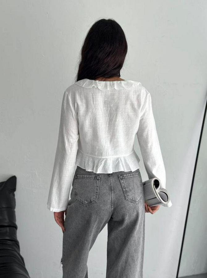 Keten Uzun Kol Bağacık Detaylı Bluz