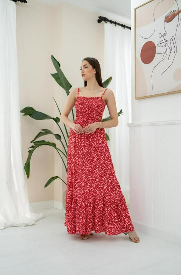 Kırmızı Eteği Fırfırlı Elbise