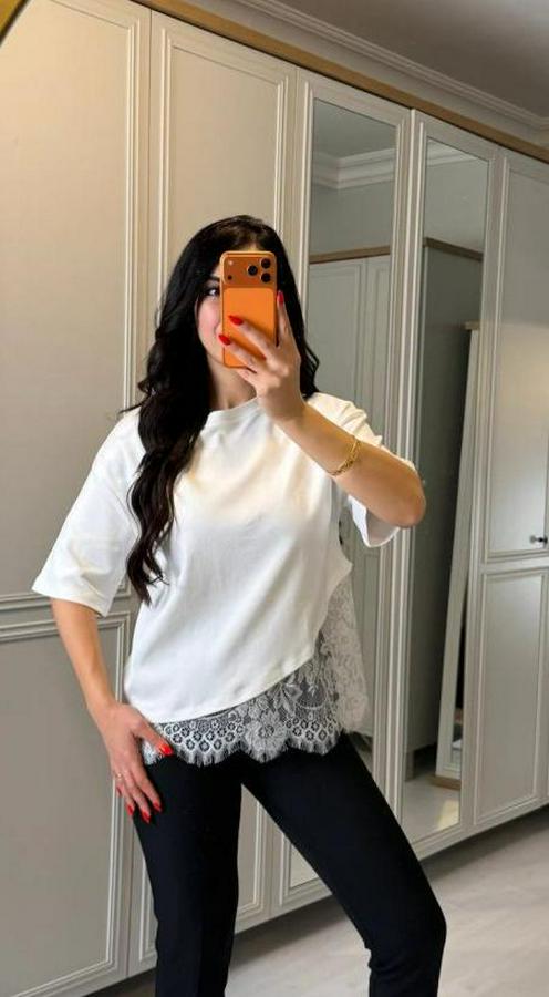 Kısa Kollu Bısıklet Yakalı Dantel Detaylı Vıskon Ikı Iplık Bluz
