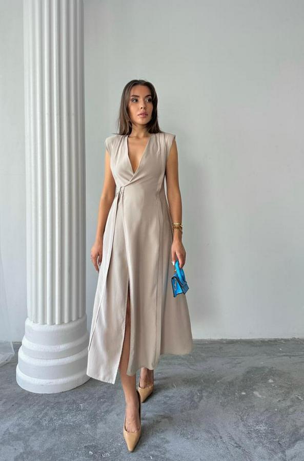 Kruvaze Vatkali Kolsuz Elbise Modal Kumaş