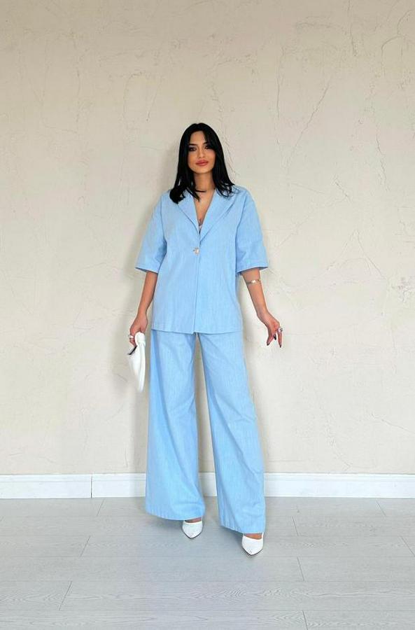 Mavi Önü Tek Düğmeli Ceket Pantolon Takım