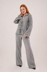 Ön Bağlama Detaylı Pantolon Ve Gömlek Antrasit Ikili Takım