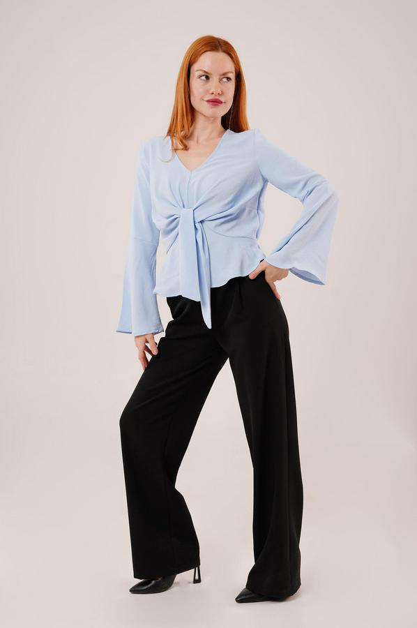 Ön Bağlamalı Volan Kol Bebe Mavisi Bluz