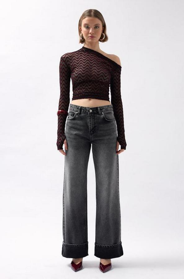 Paça Katlamalı Yüksek Bel Jean