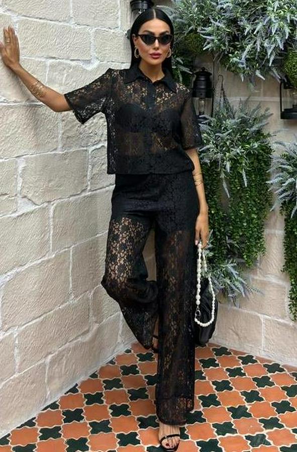 Pantolonu Astarlı Dantel Ikili Takım 10119