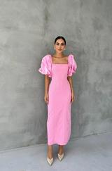 Pembe Işlemeli Kolu Garnili Elbise