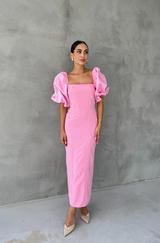Pembe Işlemeli Kolu Garnili Elbise