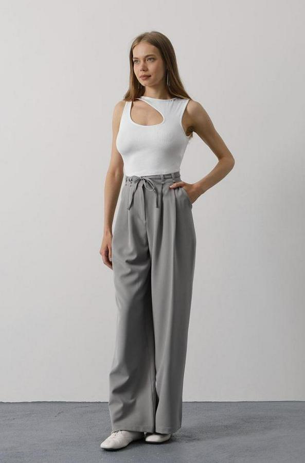 Pileli Bağcıklı Oversize Pantolon