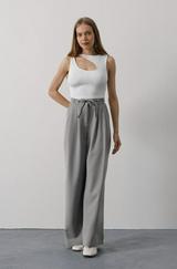 Pileli Bağcıklı Oversize Pantolon