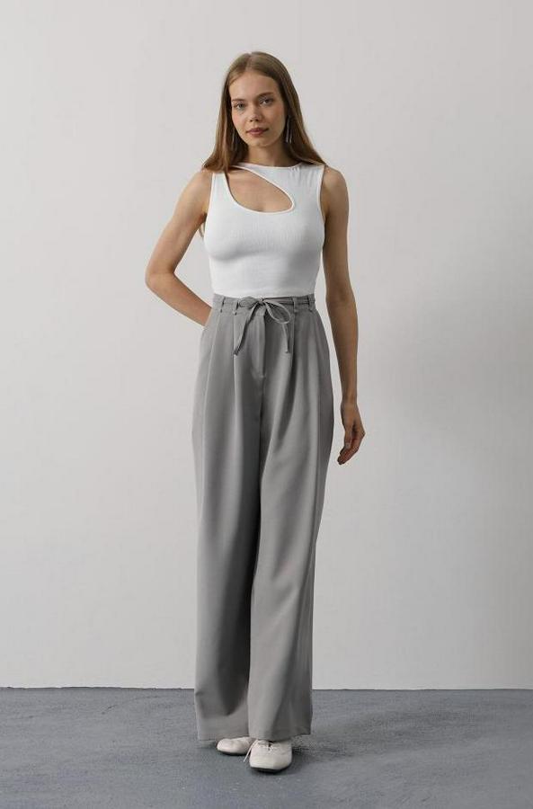 Pileli Bağcıklı Oversize Pantolon