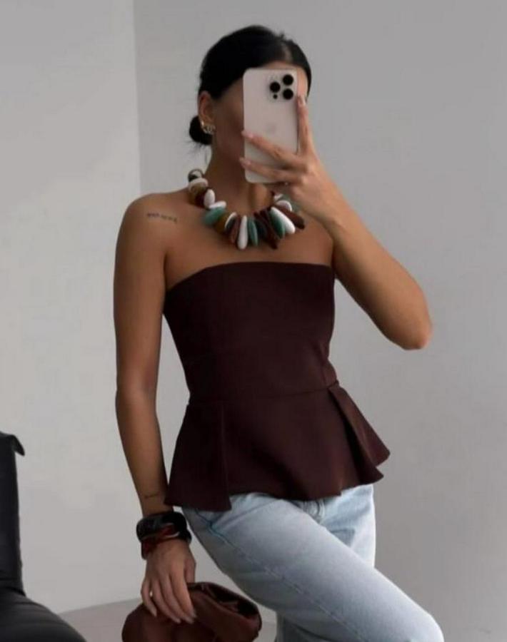 Pileli Straplez Bluz