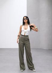 Poly Viscose Yüksek Bel Kemerli̇ Ve Dökümlü Palazzo Pantolon (Kemer Dahi̇l)