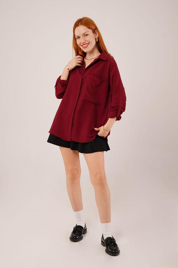 Salaş Kesim Cepli Bordo Gömlek