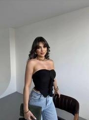 Sandy Asimetrik Büzgülü Straplez Bluz
