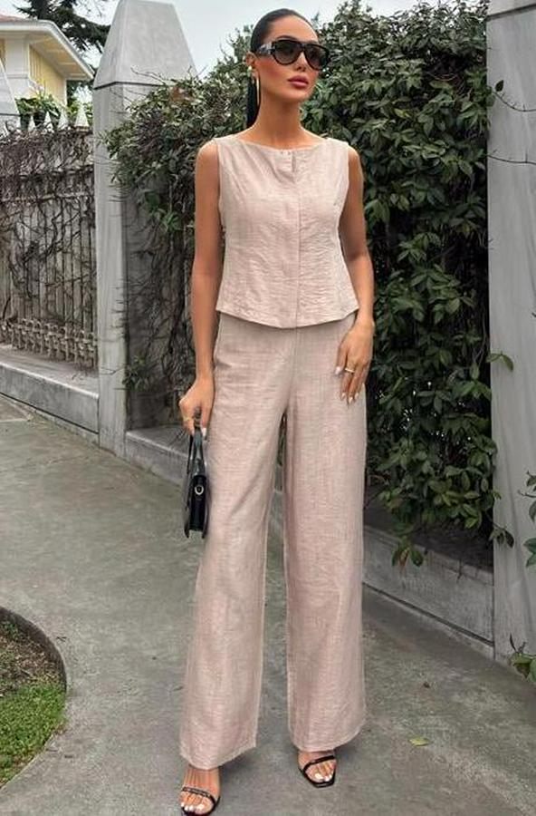 Sıfır Kollu Bluz Batik Desenli Pantolon Ikili Takım 10181-08