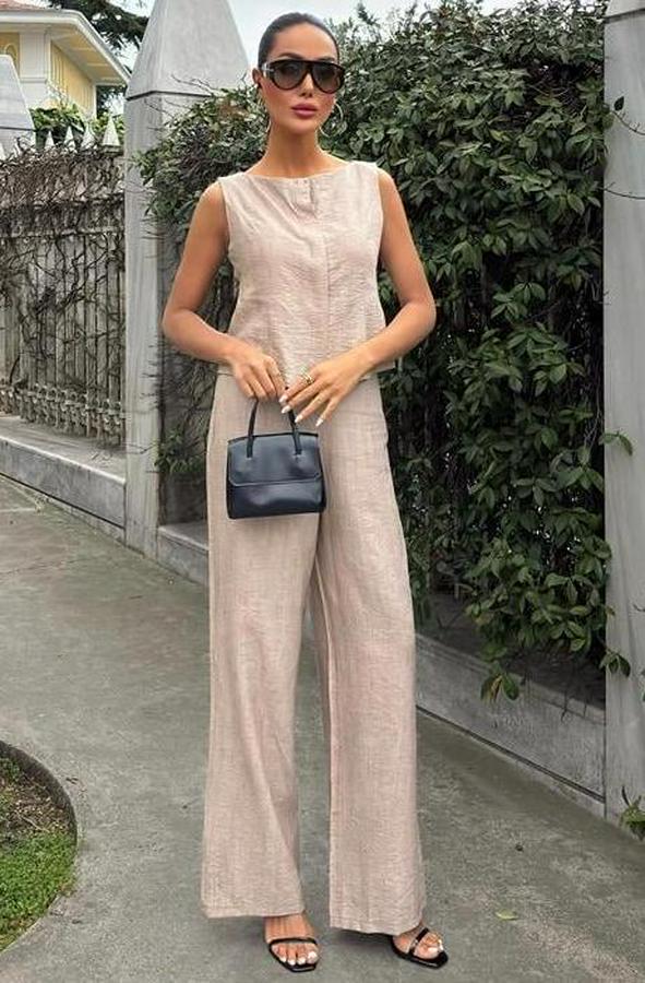 Sıfır Kollu Bluz Batik Desenli Pantolon Ikili Takım 10181-08