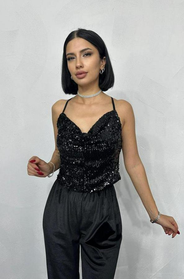 Siyah Askılı Degaje Bluz