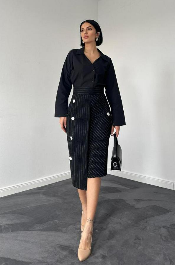 Siyah Çizgili Poliviskon Etek