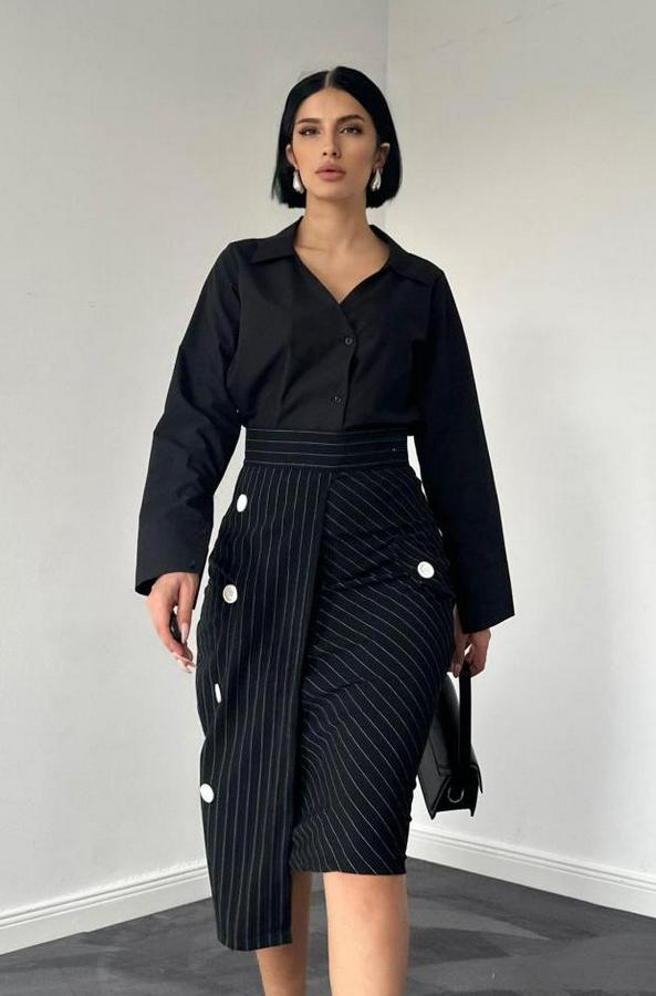 Siyah Çizgili Poliviskon Etek