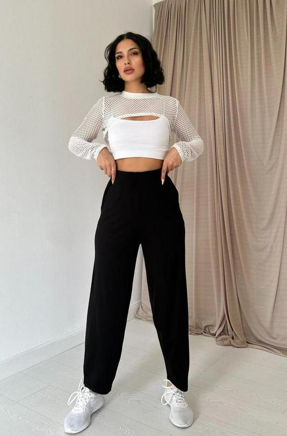 Siyah Pensli Lastik Detaylı Pantolon