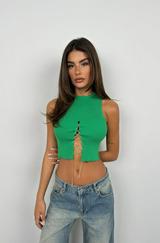 Taş Detay Dekolteli Crop Bluz
