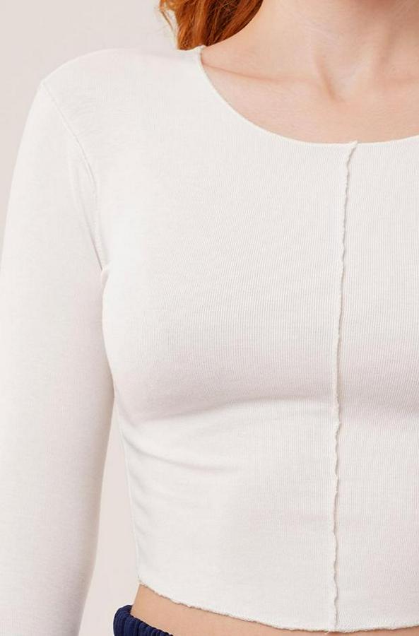 Ters Dikişli Basic Beyaz Body Bluz