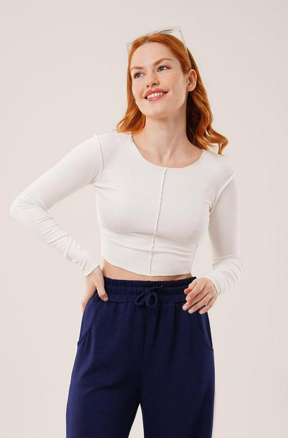 Ters Dikişli Basic Beyaz Body Bluz