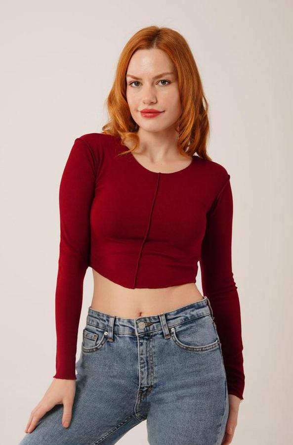 Ters Dikişli Basic Bordo Body Bluz