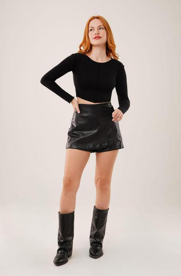 Ters Dikişli Basic Siyah Body Bluz