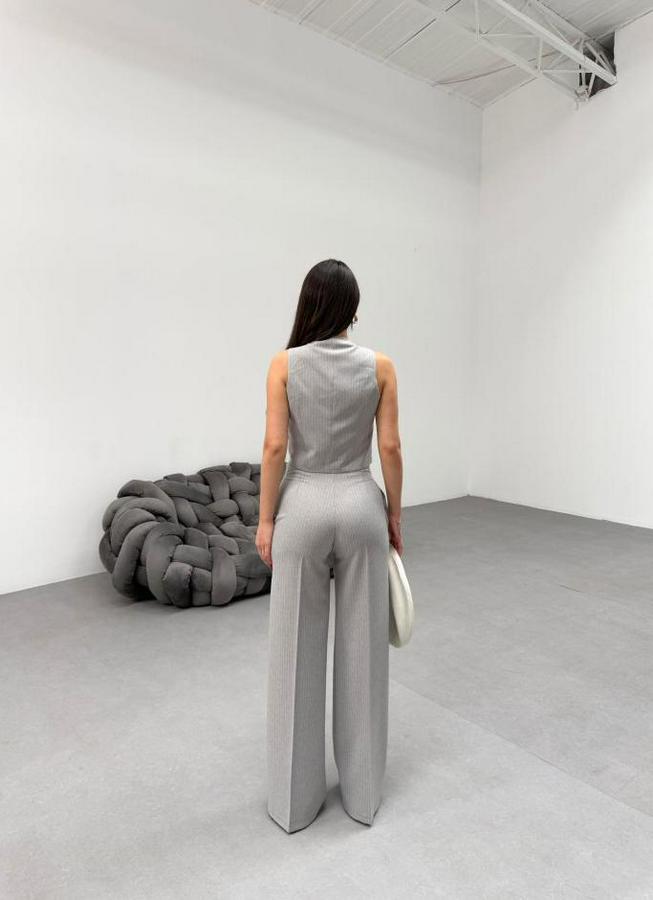 Toskana Çi̇zgi̇li̇ Kruvaze Yaka Tek Düğmeli̇ Yelek Pantolon Takim