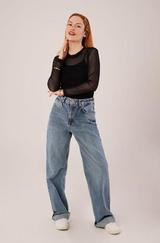 Transparan Siyah Tül Basic Bluz