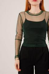 Transparan Yeşil Tül Basic Bluz