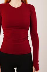 Uzun Kollu Basic Bordo Bluz