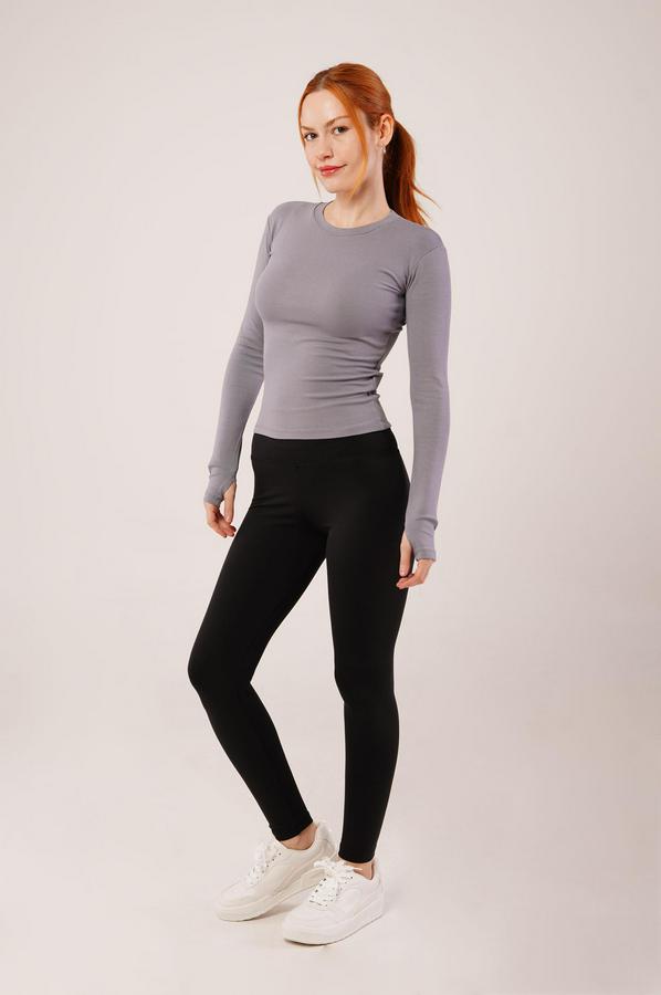 Uzun Kollu Basic Gri Bluz