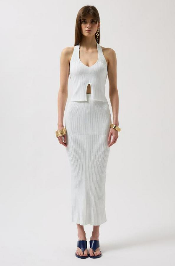 V Detay Dokulu Crop Bluz