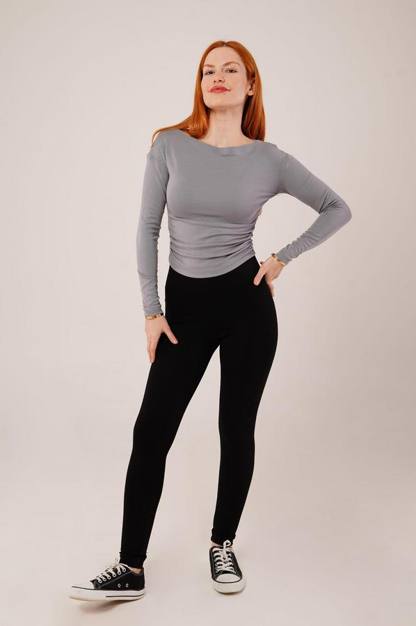 Yaka Detay Uzun Kollu Basic Gri Bluz