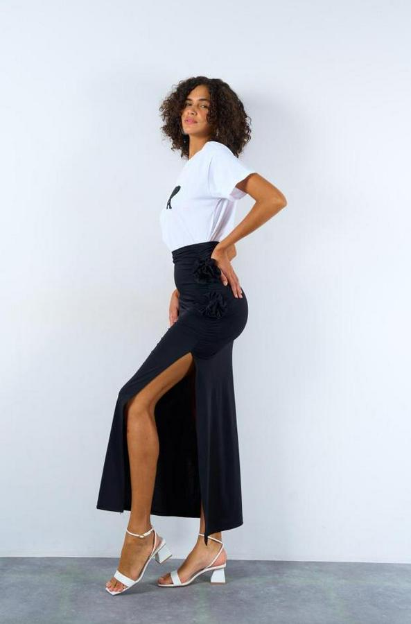 Yandan Büzgülü Güllü Etek