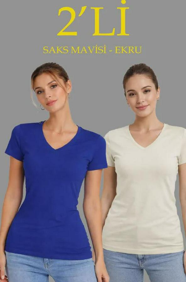 Li V Yaka Tişört – Kısa Kollu Yazlık Slim Fit Body