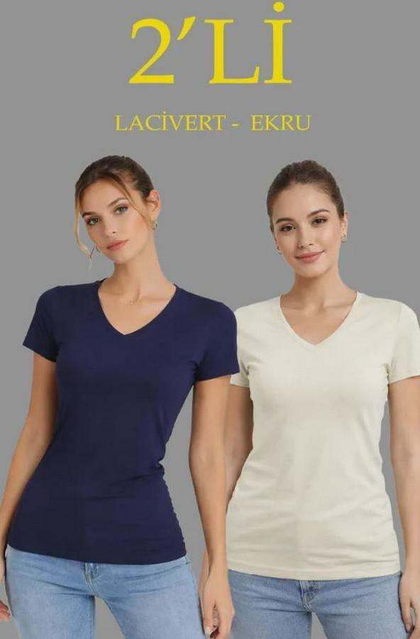 Li V Yaka Tişört – Kısa Kollu Yazlık Slim Fit Body