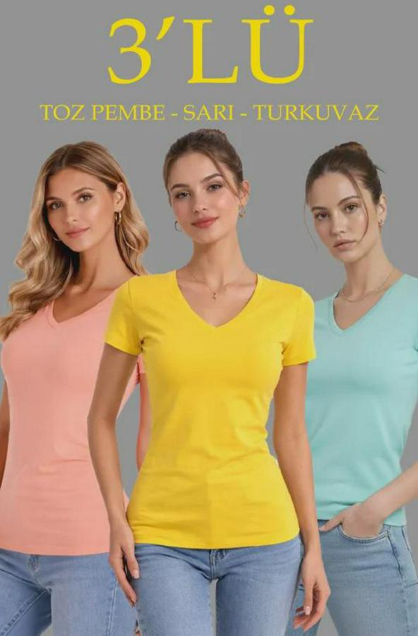 Lü V Yaka Tişört – Kısa Kollu Yazlık Slim Fit Body