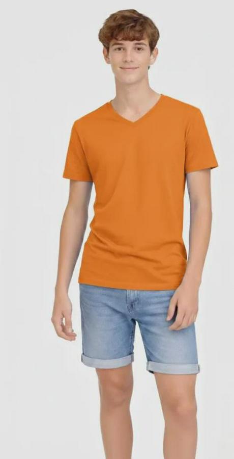 Genç Çocuk V Yaka Tişört Yazlık Model Günlük Basic Body