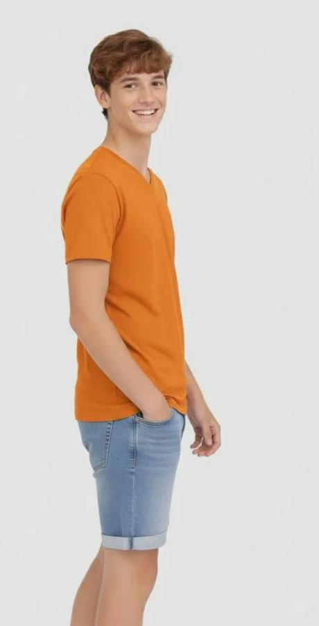 Genç Çocuk V Yaka Tişört Yazlık Model Günlük Basic Body