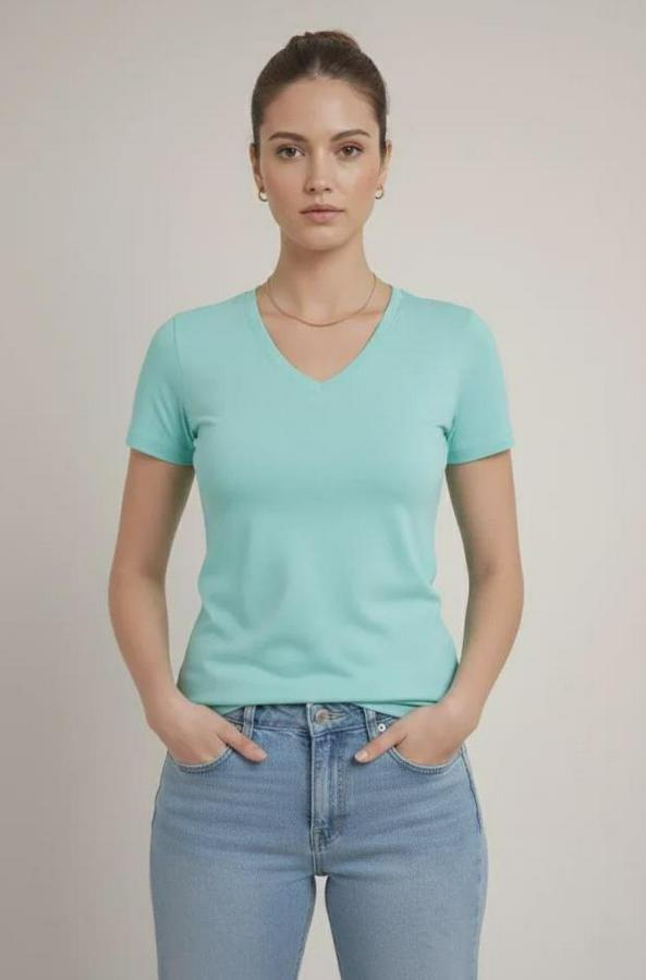 T-Shirt V Yaka Slim Fit Likralı Tişört Günlük Basic Body
