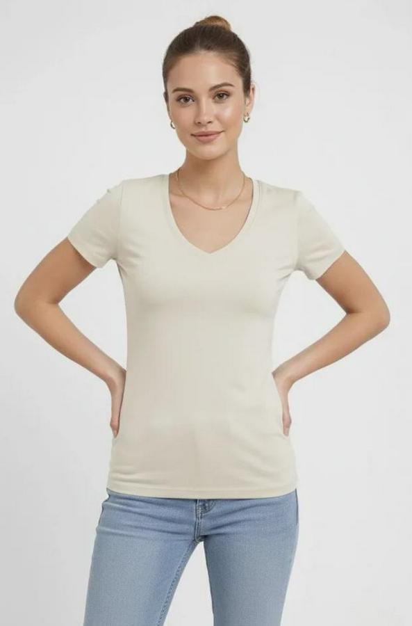 T-Shirt V Yaka Slim Fit Likralı Tişört Günlük Basic Body