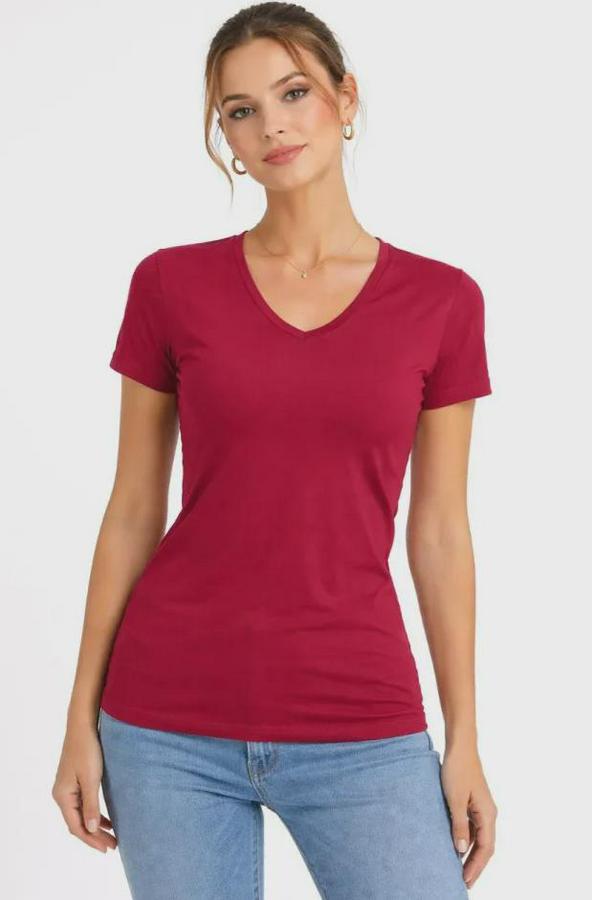 T-Shirt V Yaka Slim Fit Likralı Tişört Günlük Basic Body