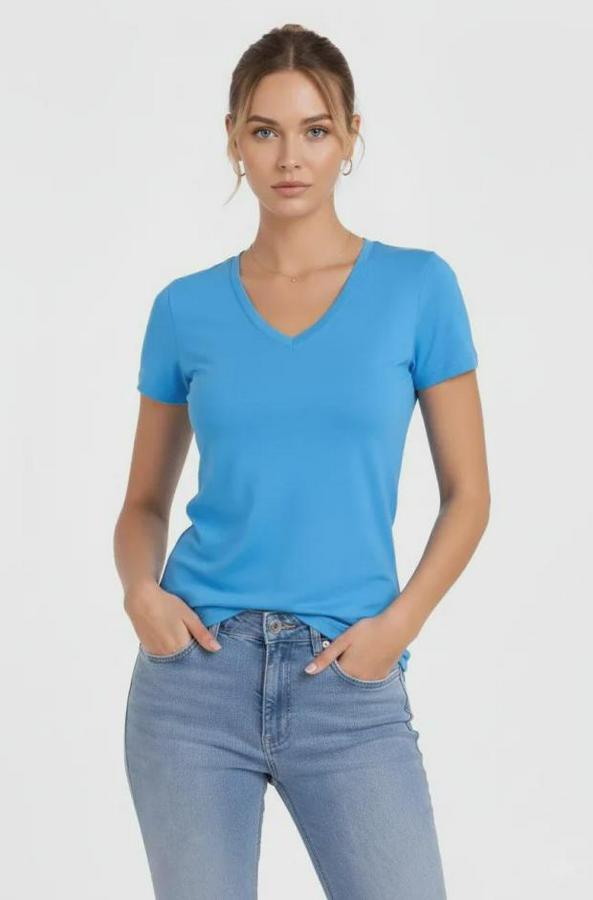 T-Shirt V Yaka Slim Fit Likralı Tişört Günlük Basic Body
