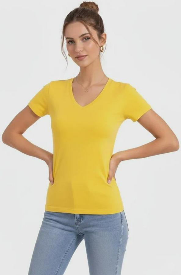 T-Shirt V Yaka Slim Fit Likralı Tişört Günlük Basic Body